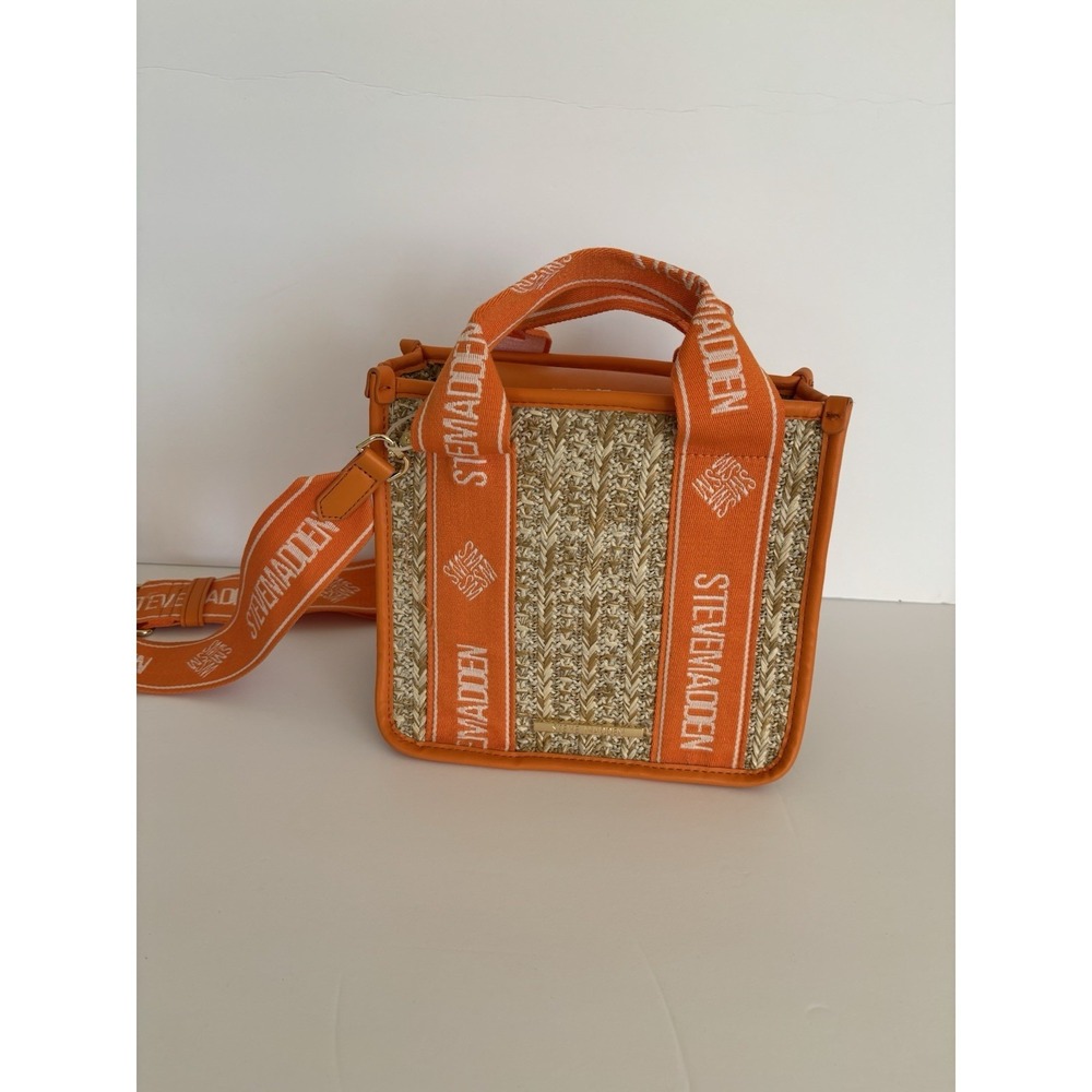 $78 Steve Madden Straw Cognac Satchel BWebber Orange Crossbody Bag Purse